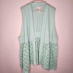 LOGO by Lori Goldstein Aqua Knit Open Sleeveless Cardigan Size 2X